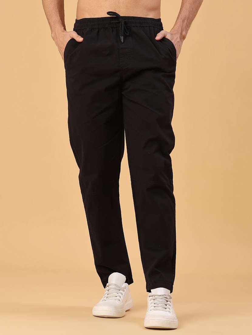 men solid mid rise full length track pant