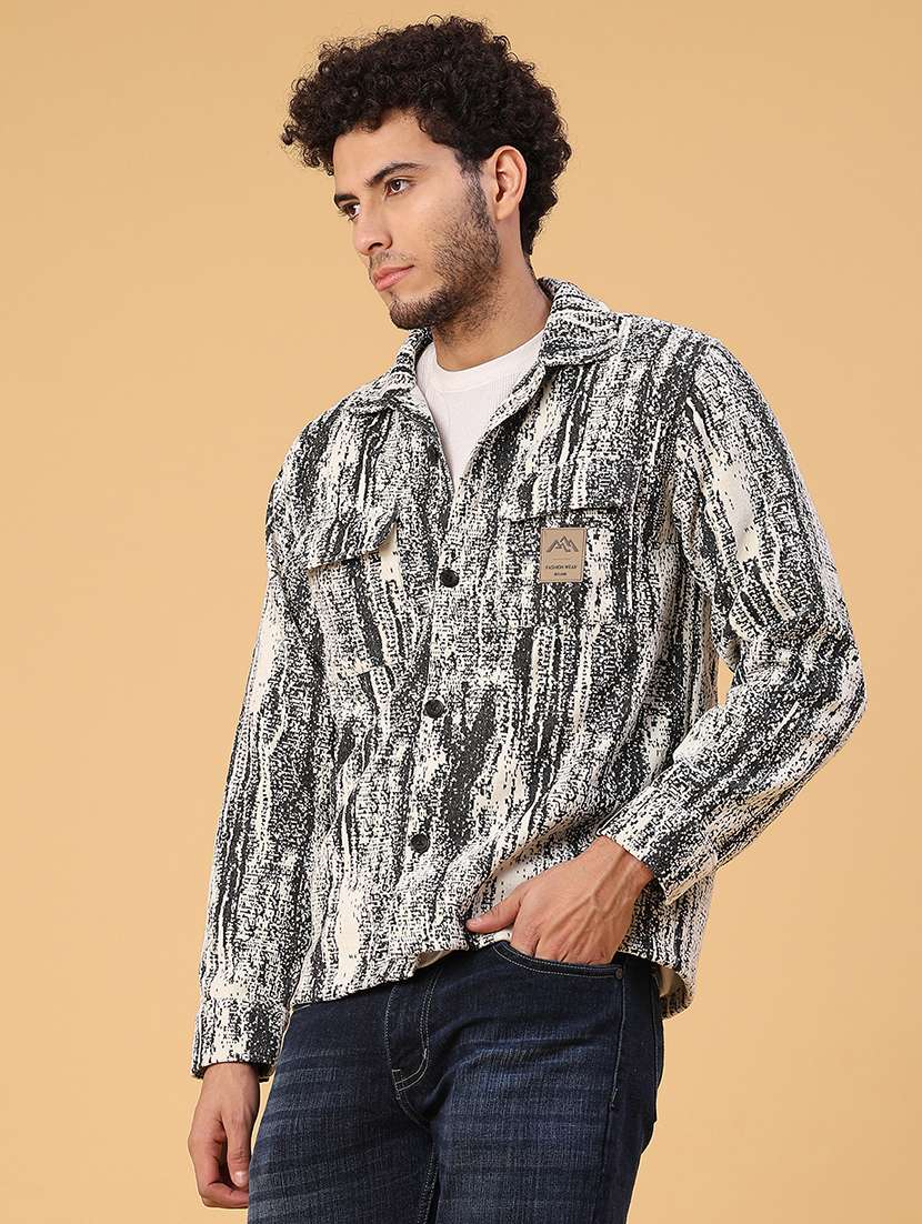 men printed collared long sleeve shacket - 22255163 -  Standard Image - 2