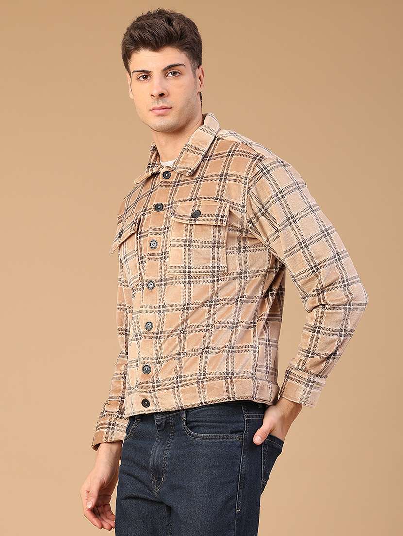 Men Checkered Collared Long Sleeve Shacket - 22255189 -  Standard Image - 2