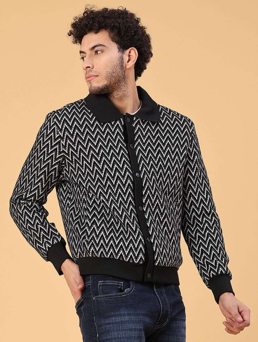 men self designed collared long sleeve shacket - 22255347 -  Standard Image - 2