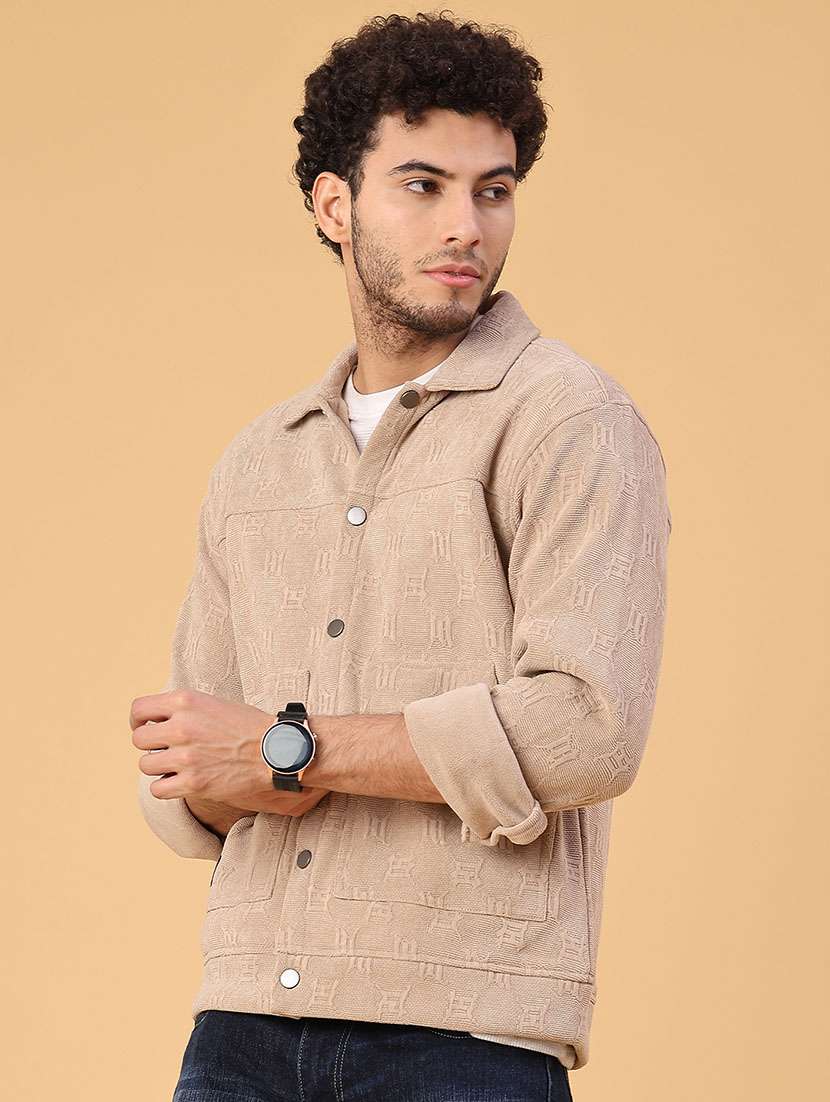 men self desigend collared long sleeve shacket - 22255433 -  Standard Image - 2