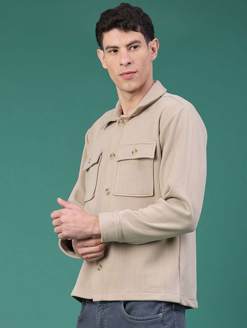 Men Self Design Long Sleeve Regular Fit Shacket - 22255482 -  Standard Image - 2