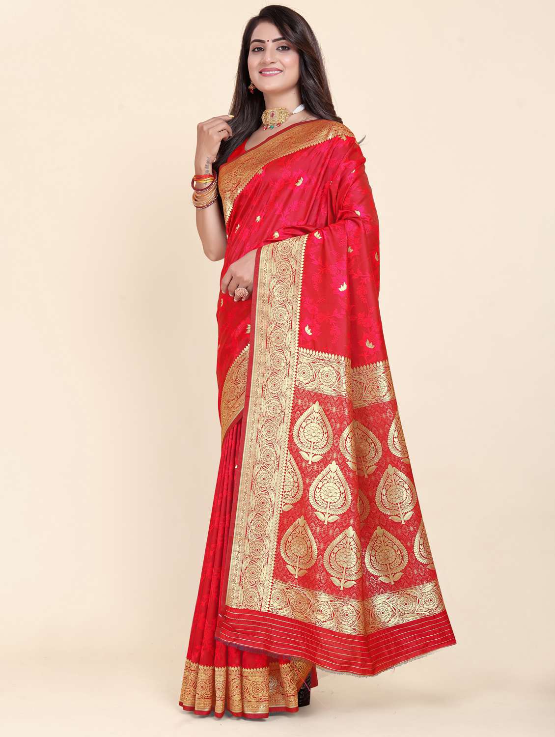 Women Self Design Banarasi Saree With Blouse - 22255515 -  Standard Image - 2