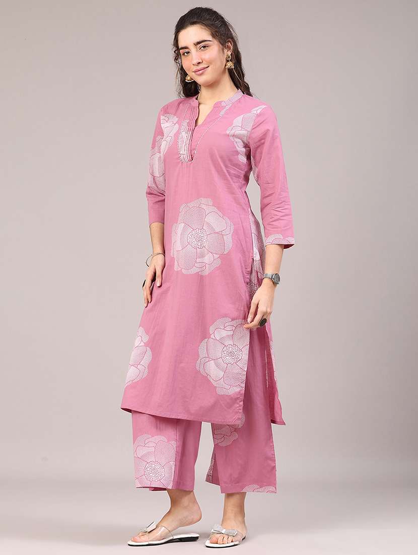 women floral printed three quarter sleeve kurta palazzo set - 22256901 -  Standard Image - 2