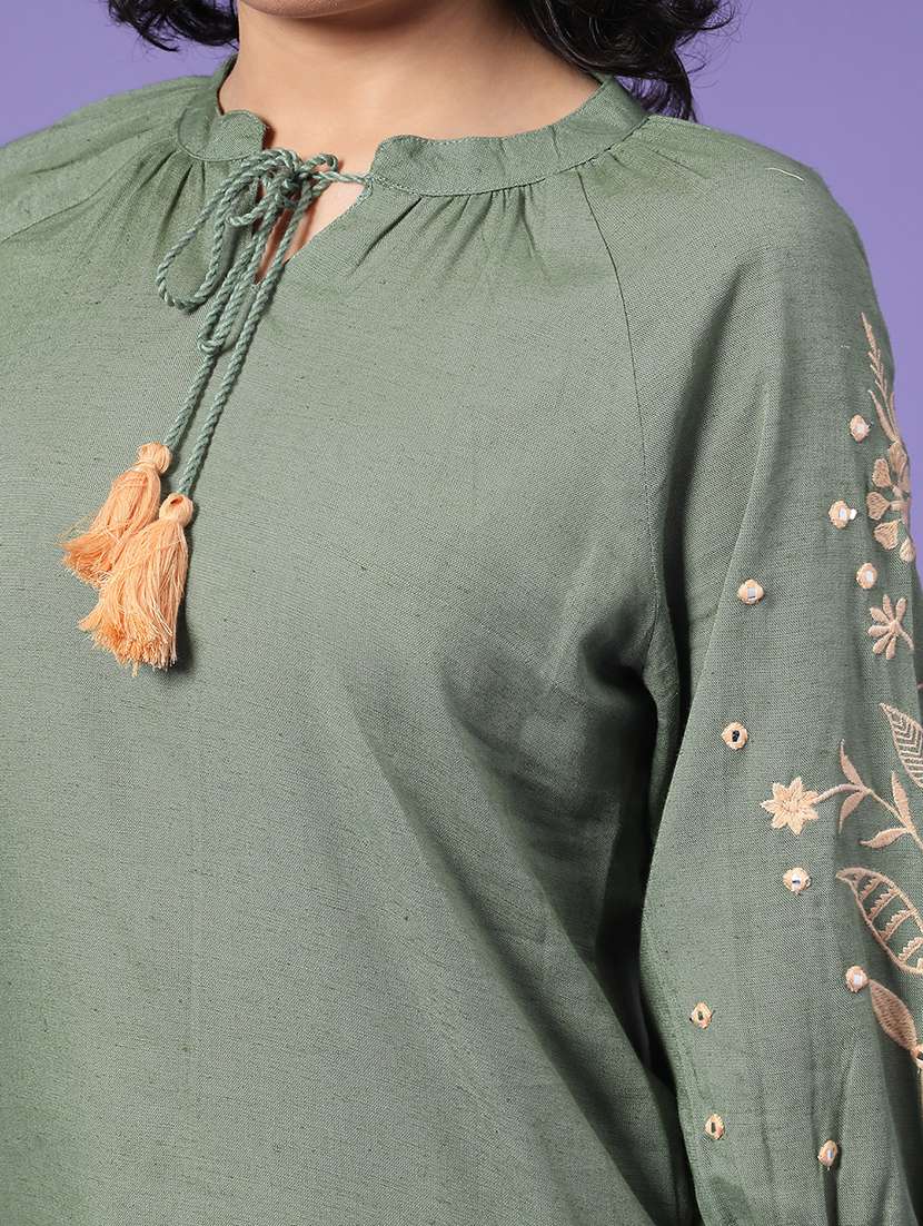 Women Embroidered Three Quarter Sleeves Regular Top - 22257578 -  Standard Image - 2