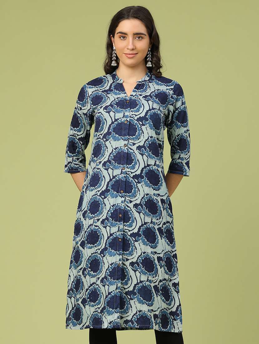 women floral printed three quarter sleeve straight kurta