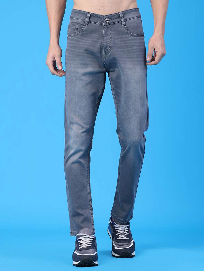 men washed mid rise full length jeans
