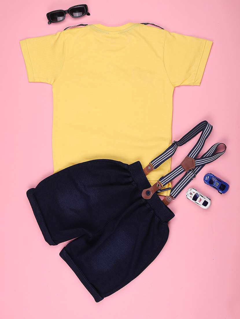 boys printed round neck t-shirt and shorts set with suspender - 22257799 -  Standard Image - 2