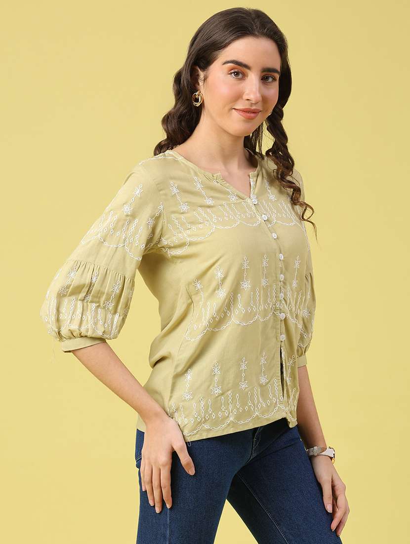 Women Embroidered Three Quarter Sleeves Regular Top - 22257932 -  Standard Image - 2