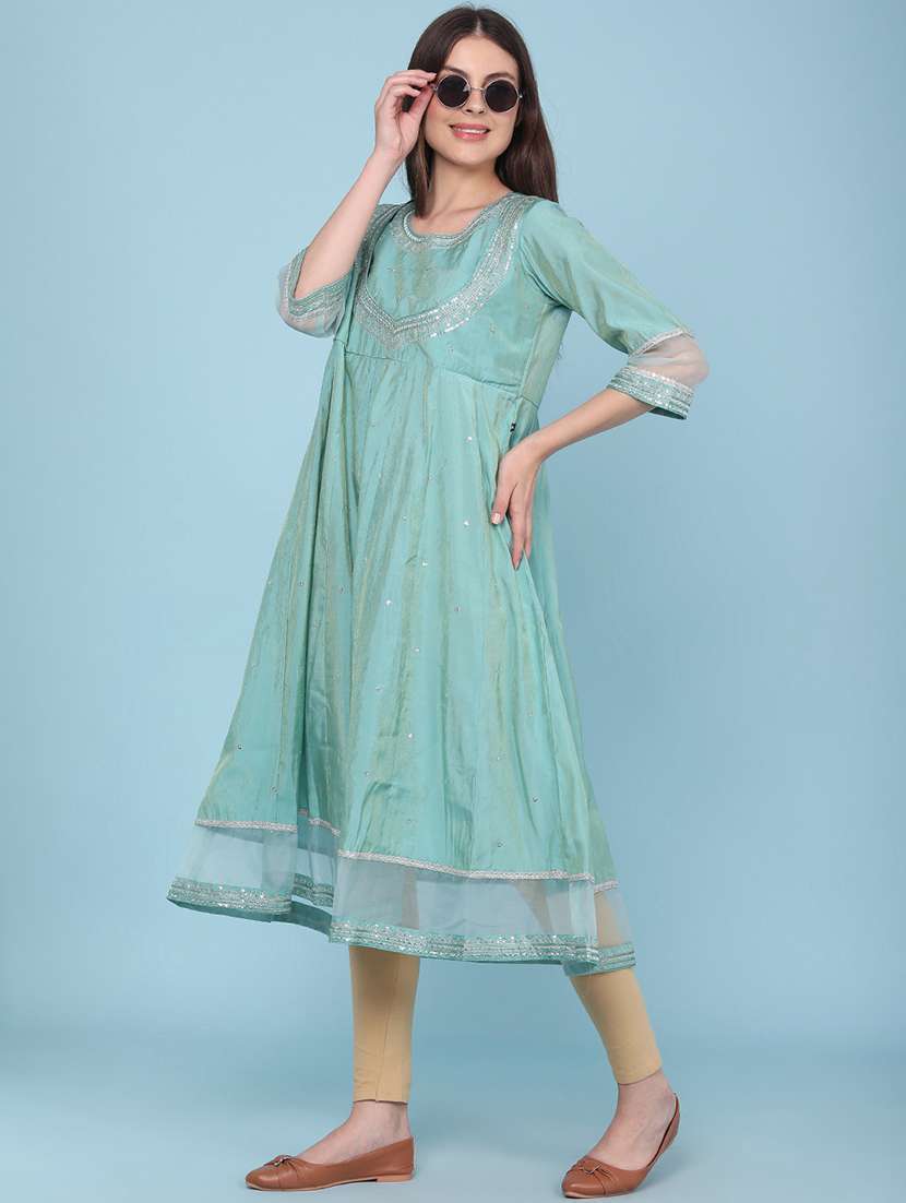 women embroidered three quarter sleeves anarkali kurta