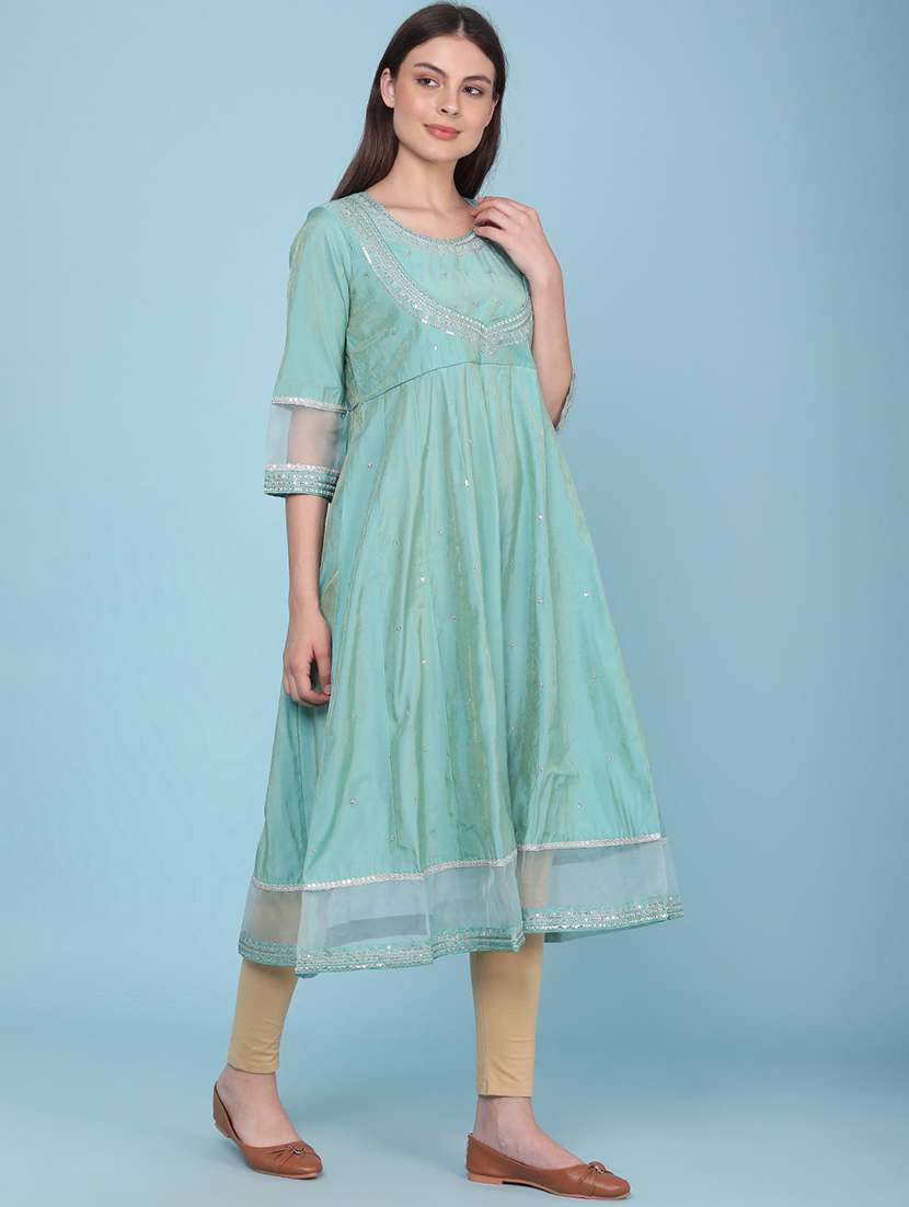 women embroidered three quarter sleeves anarkali kurta - 22257935 -  Standard Image - 2