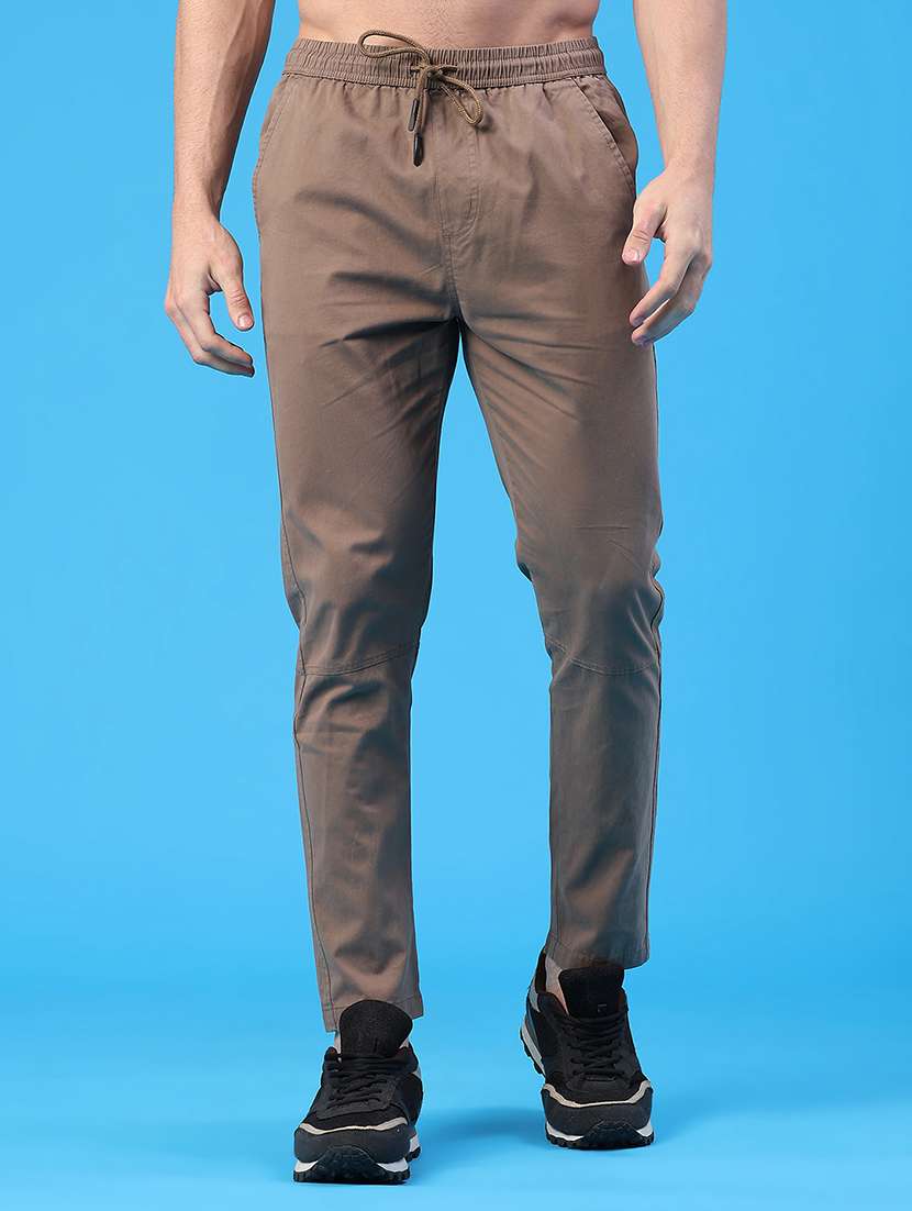 men solid mid rise full length track pant