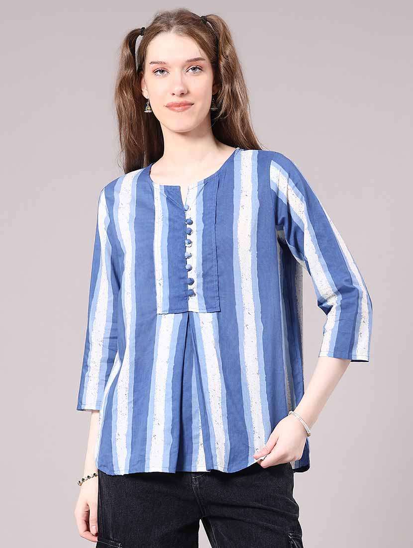 women blue cotton straight kurti - 22258123 -  Standard Image - 2