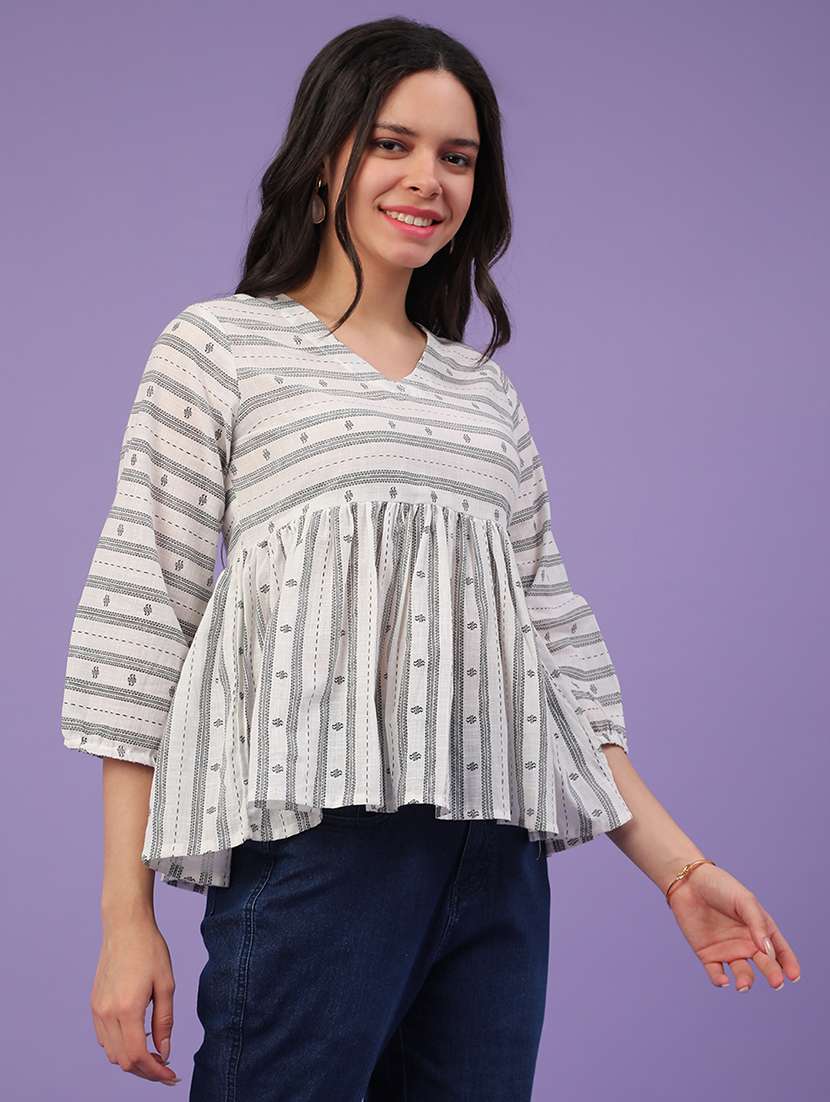 women printed v neck ethnic top - 22258127 -  Standard Image - 2