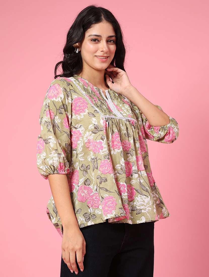 Women Printed Notch Neck Ethnic Top - 22258129 -  Standard Image - 2