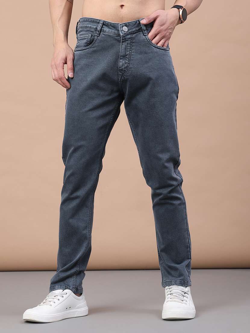 men plain mid rise full length jeans