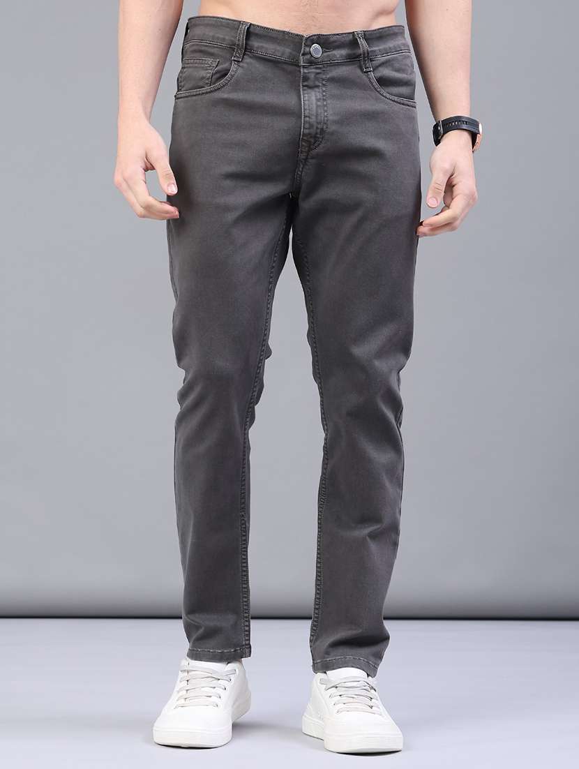 men plain mid rise full length jeans