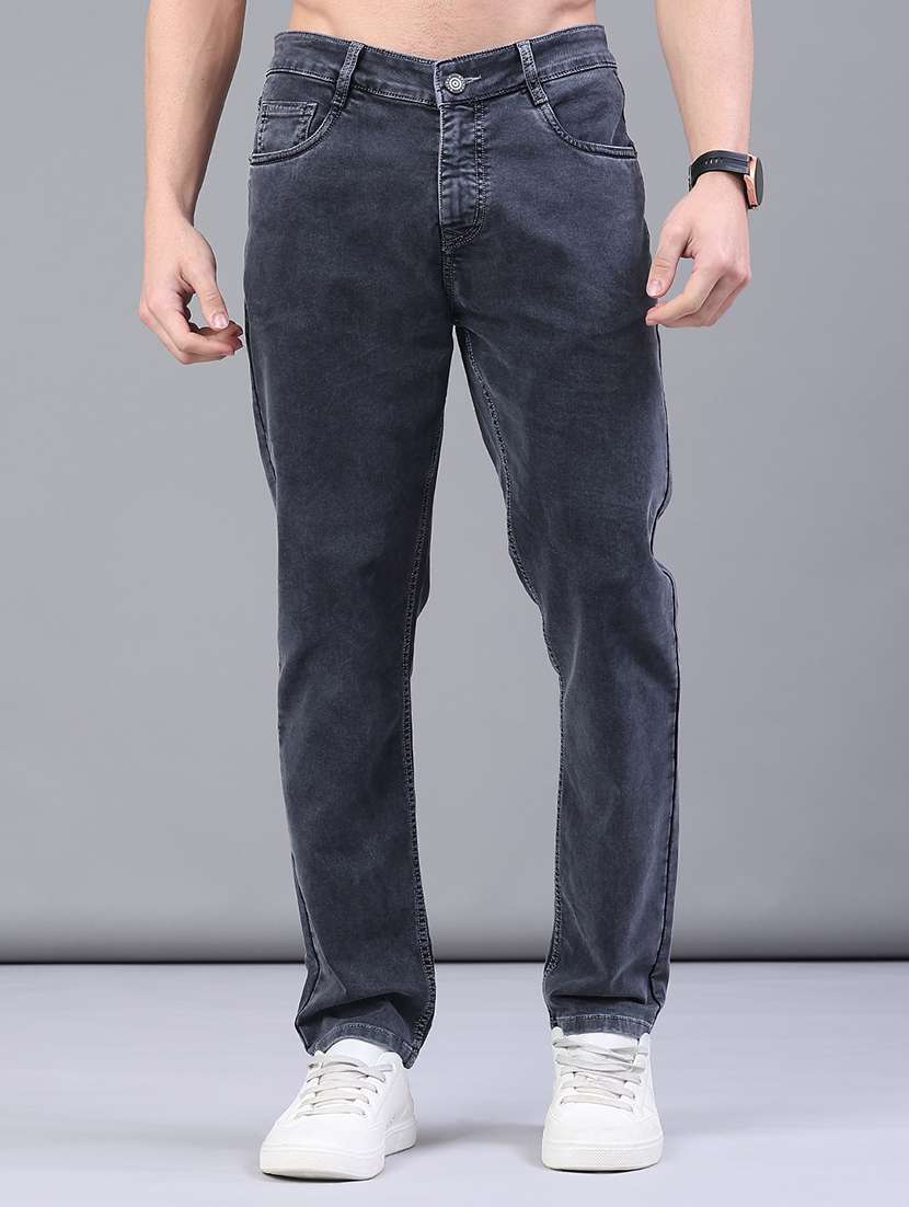 men plain mid rise full length jeans