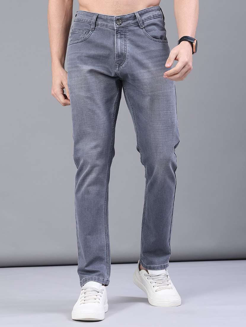 men plain mid rise full length jeans