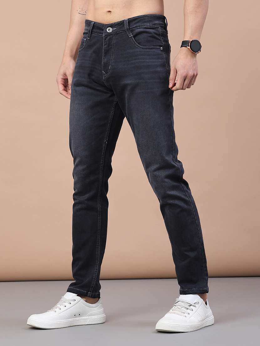 men washed mid rise full length jeans