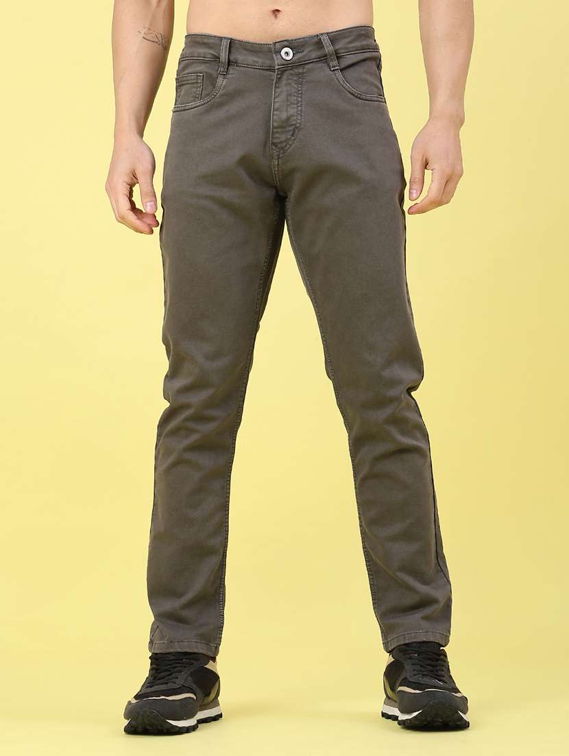men plain mid rise full length jeans