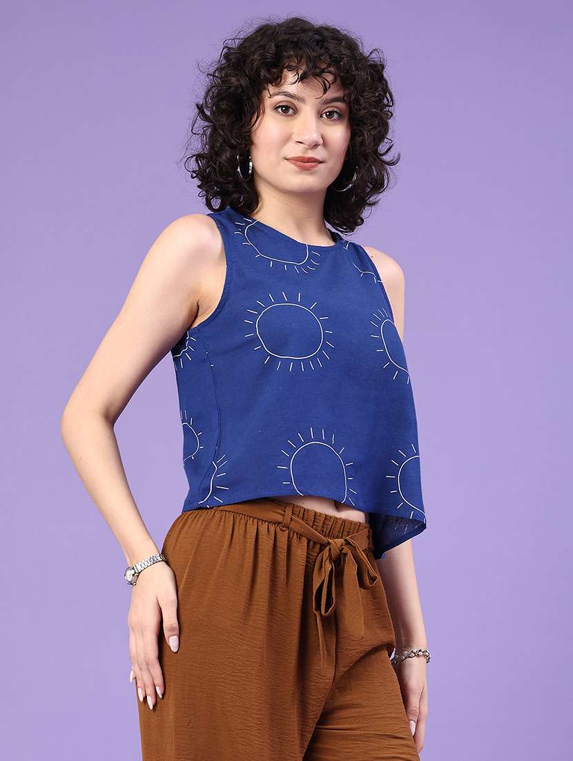 women blue cotton crop top - 22258602 -  Standard Image - 2