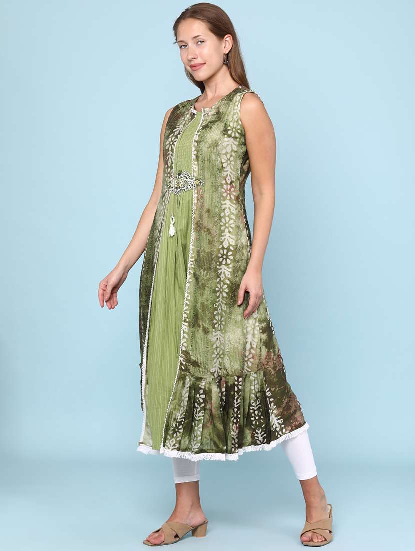 women printed sleeveless layered kurta - 22258654 -  Standard Image - 2