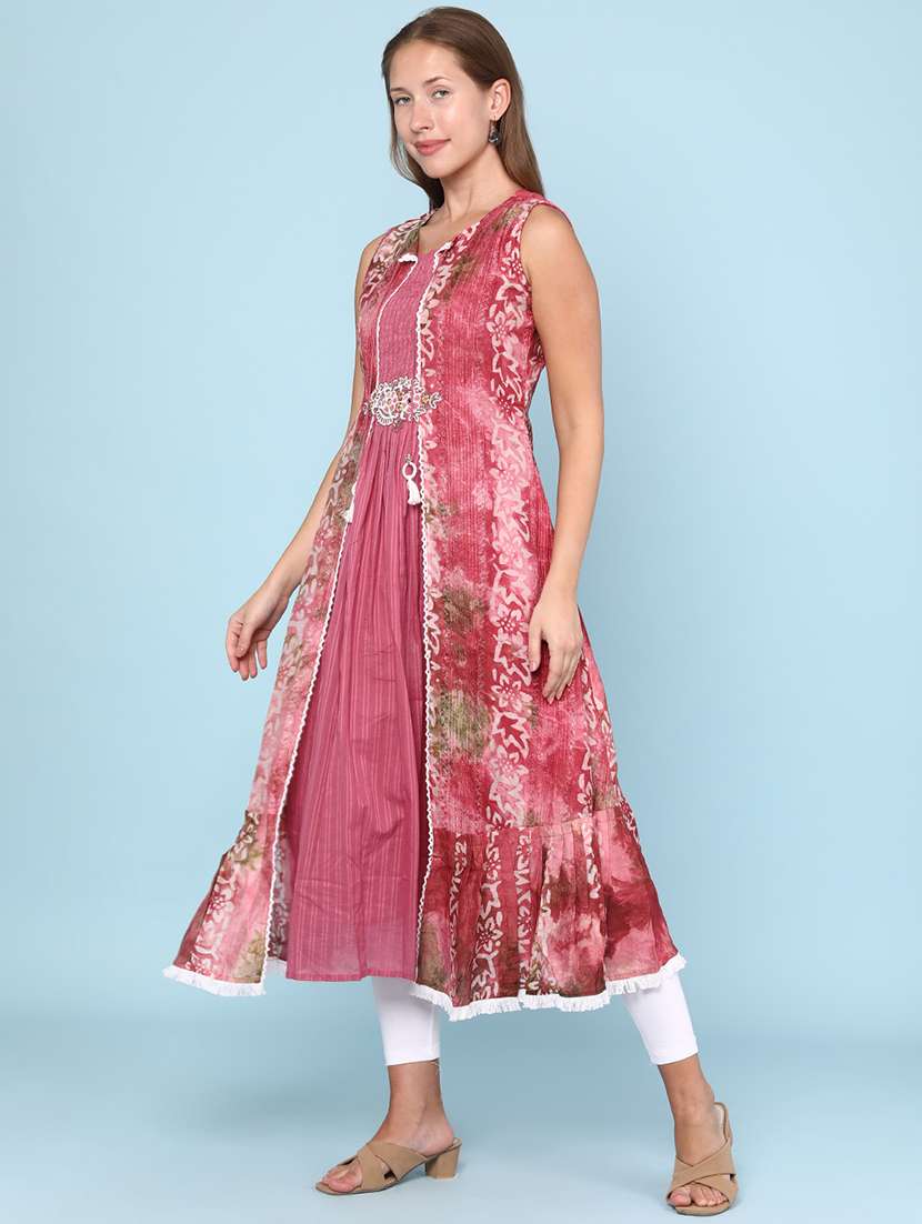 women printed sleeveless layered kurta - 22258656 -  Standard Image - 2