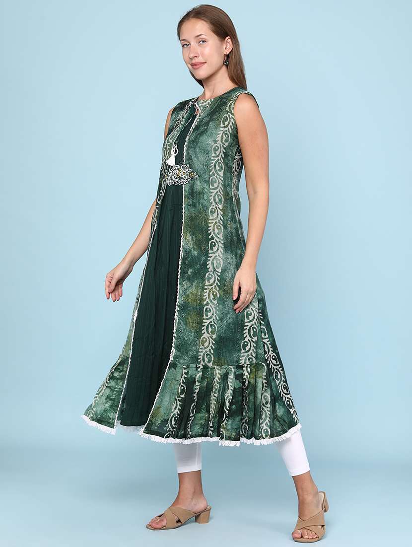 women printed sleeveless layered kurta - 22258657 -  Standard Image - 2