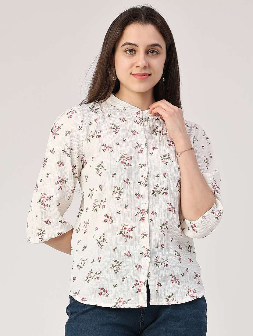women off white polyester regular top