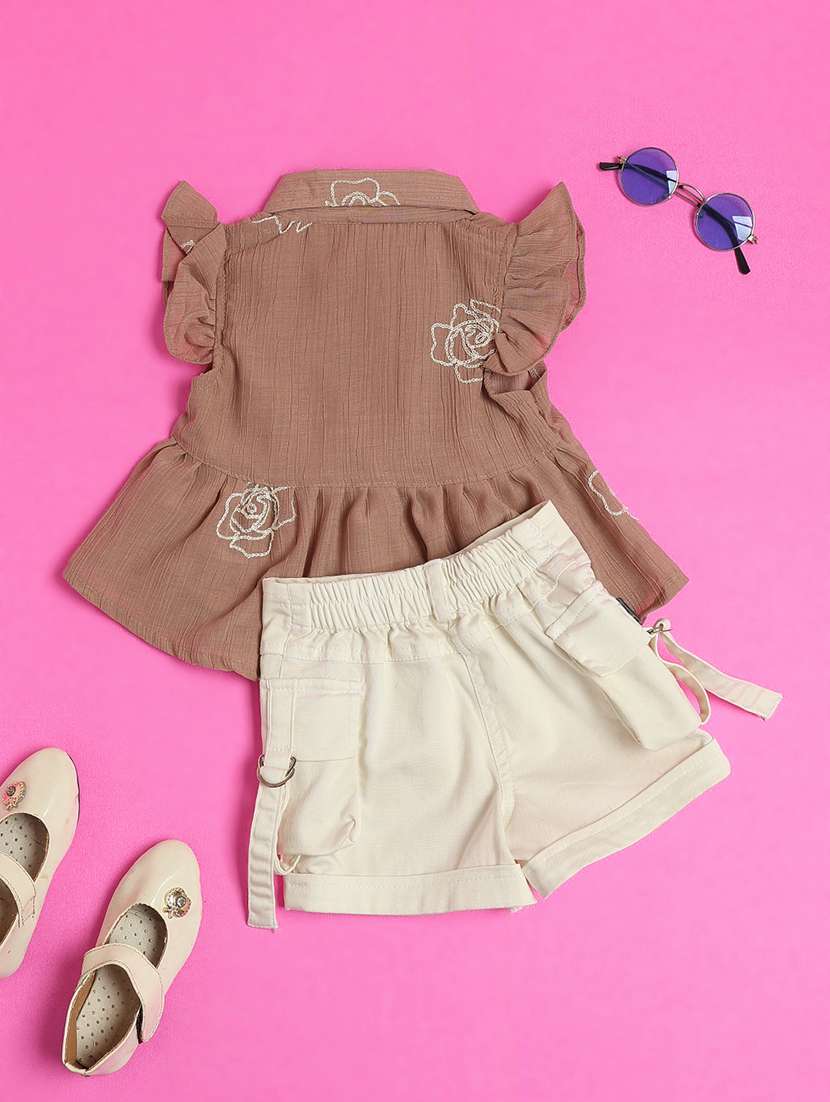 girls solid with work cap sleeve shorts & top set - 22258756 -  Standard Image - 2