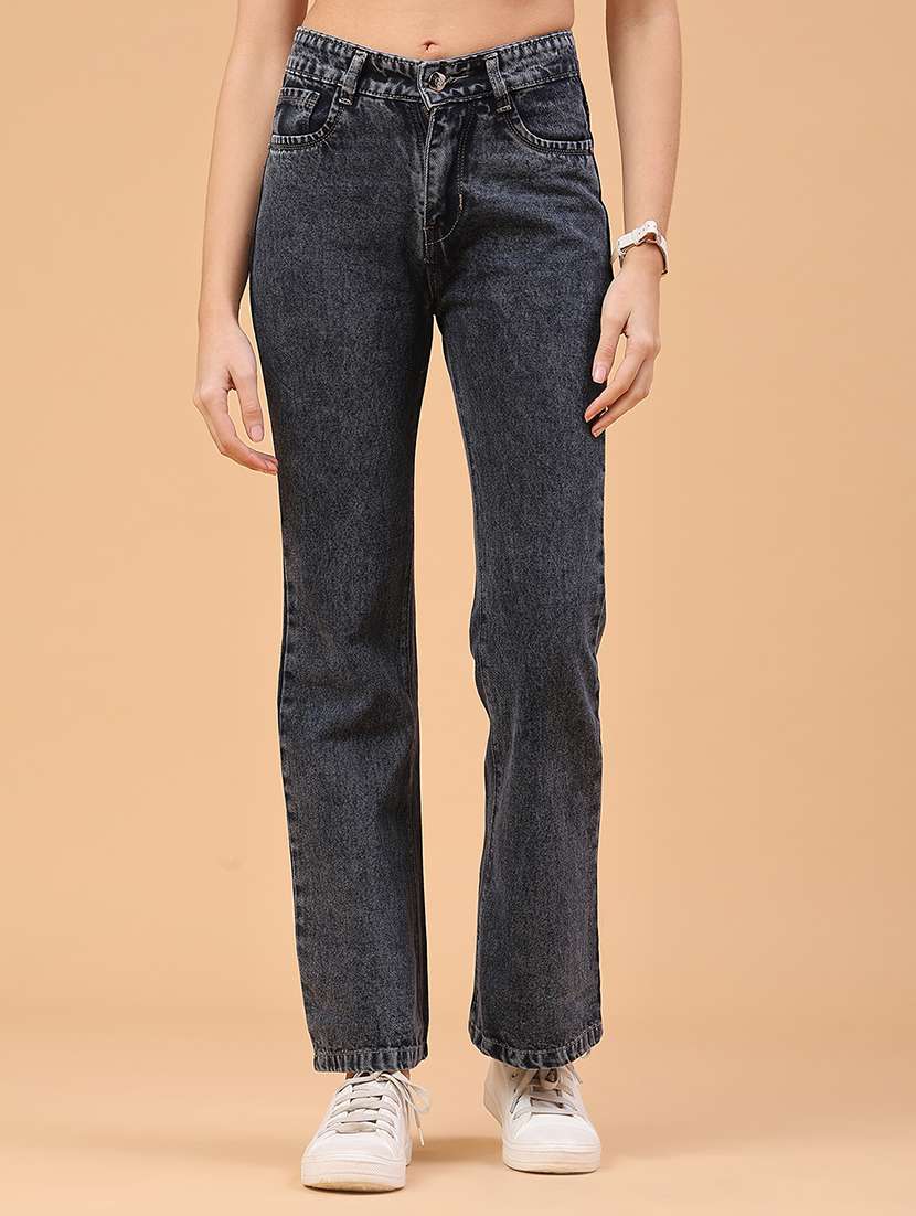 women plain high rise bootcut jeans