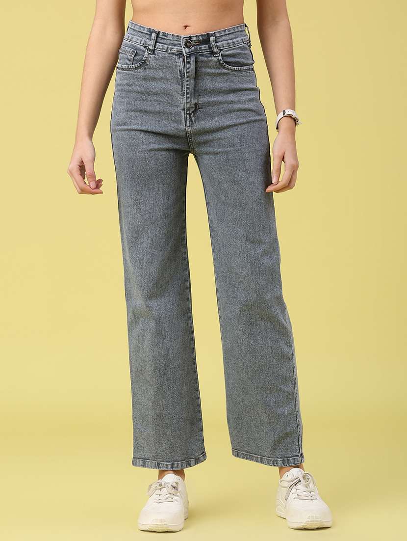 women solid mid rise straight jeans