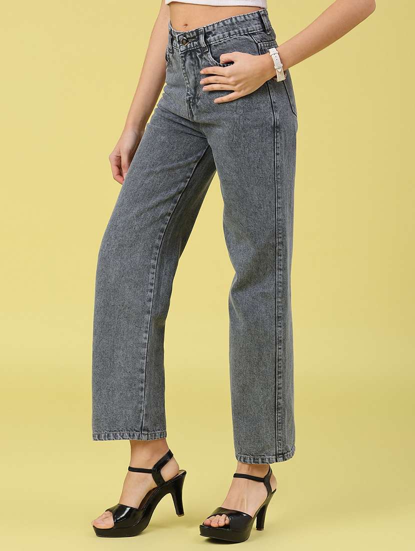 women solid high rise straight jeans - 22258834 -  Standard Image - 2