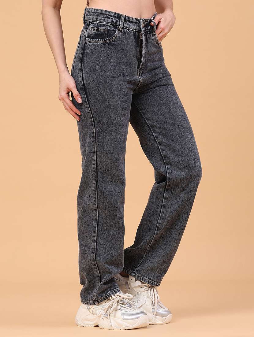 women plain high rise straight fit jeans - 22258835 -  Standard Image - 2
