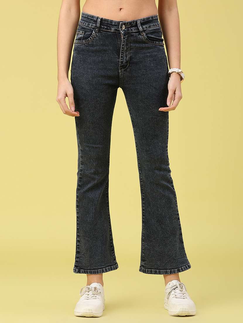 women solid mid rise bootcut jeans