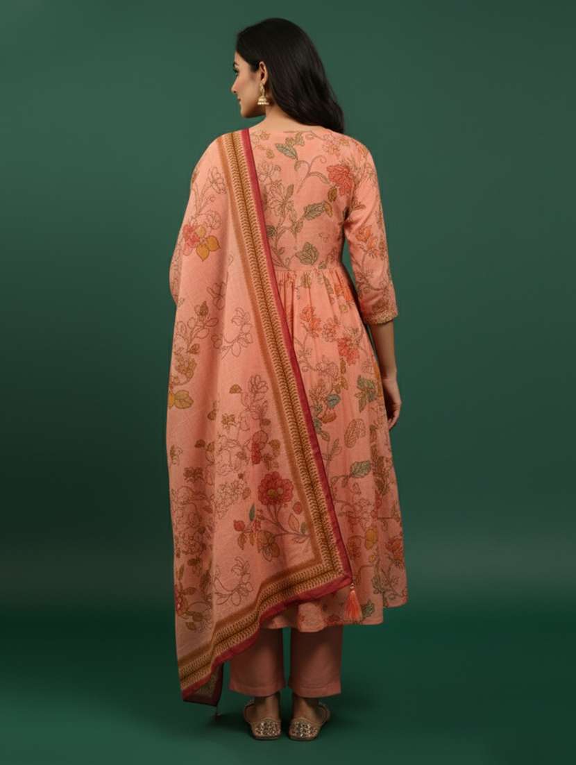 women floral three quarter sleeve kurta pant with dupatta set - 22258855 -  Standard Image - 2