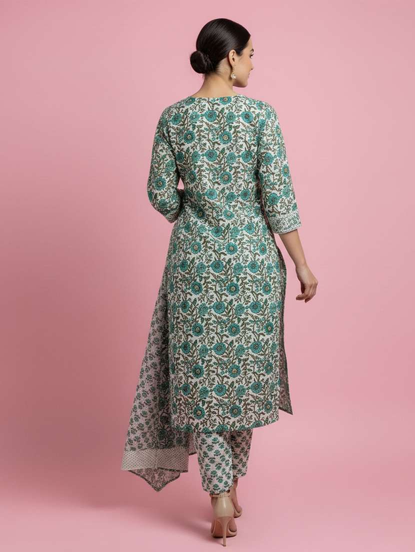 women floral three quarter sleeve kurta pant with dupatta set - 22258858 -  Standard Image - 2