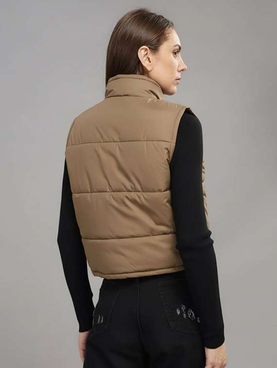 women solid sleeveless cropped puffer jacket - 22258883 -  Standard Image - 2