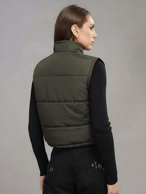 women solid sleeveless cropped puffer jacket - 22258885 -  Standard Image - 2