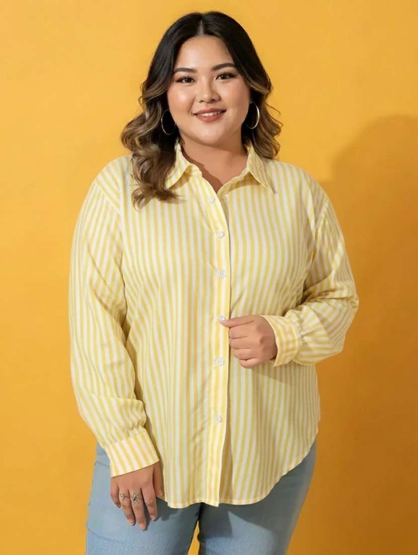 women plus size striped long sleeve collared shirt - 22258888 -  Standard Image - 2