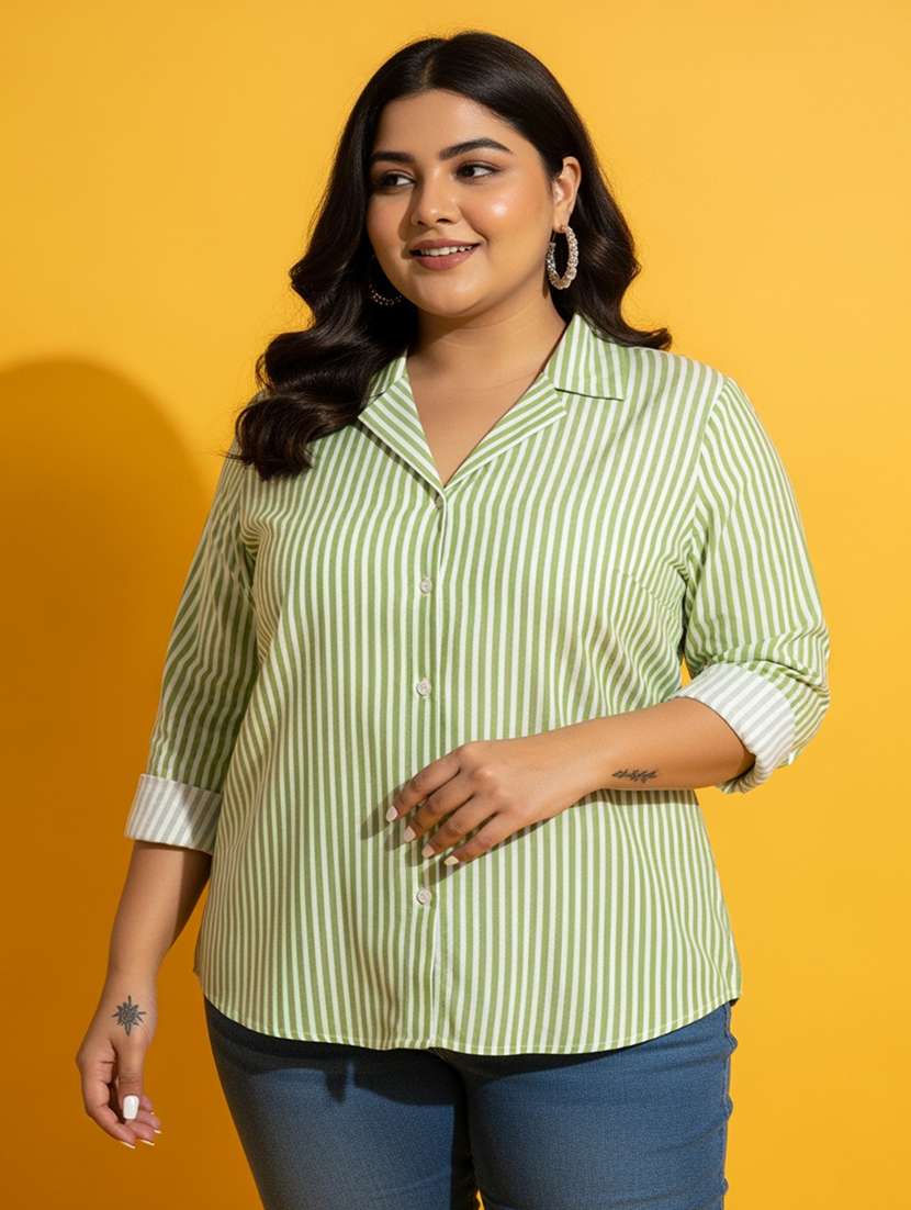 women plus size striped long sleeve collared shirt - 22258891 -  Standard Image - 2