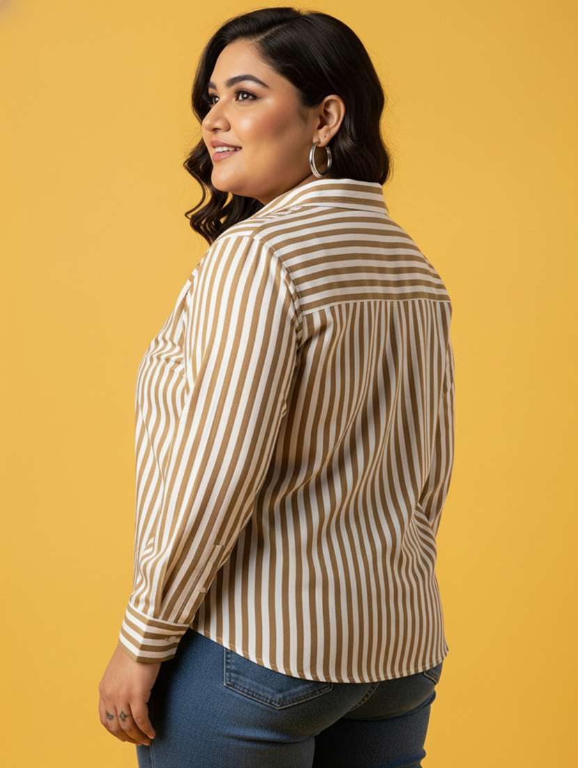 women plus size striped long sleeve collared shirt - 22258892 -  Standard Image - 7