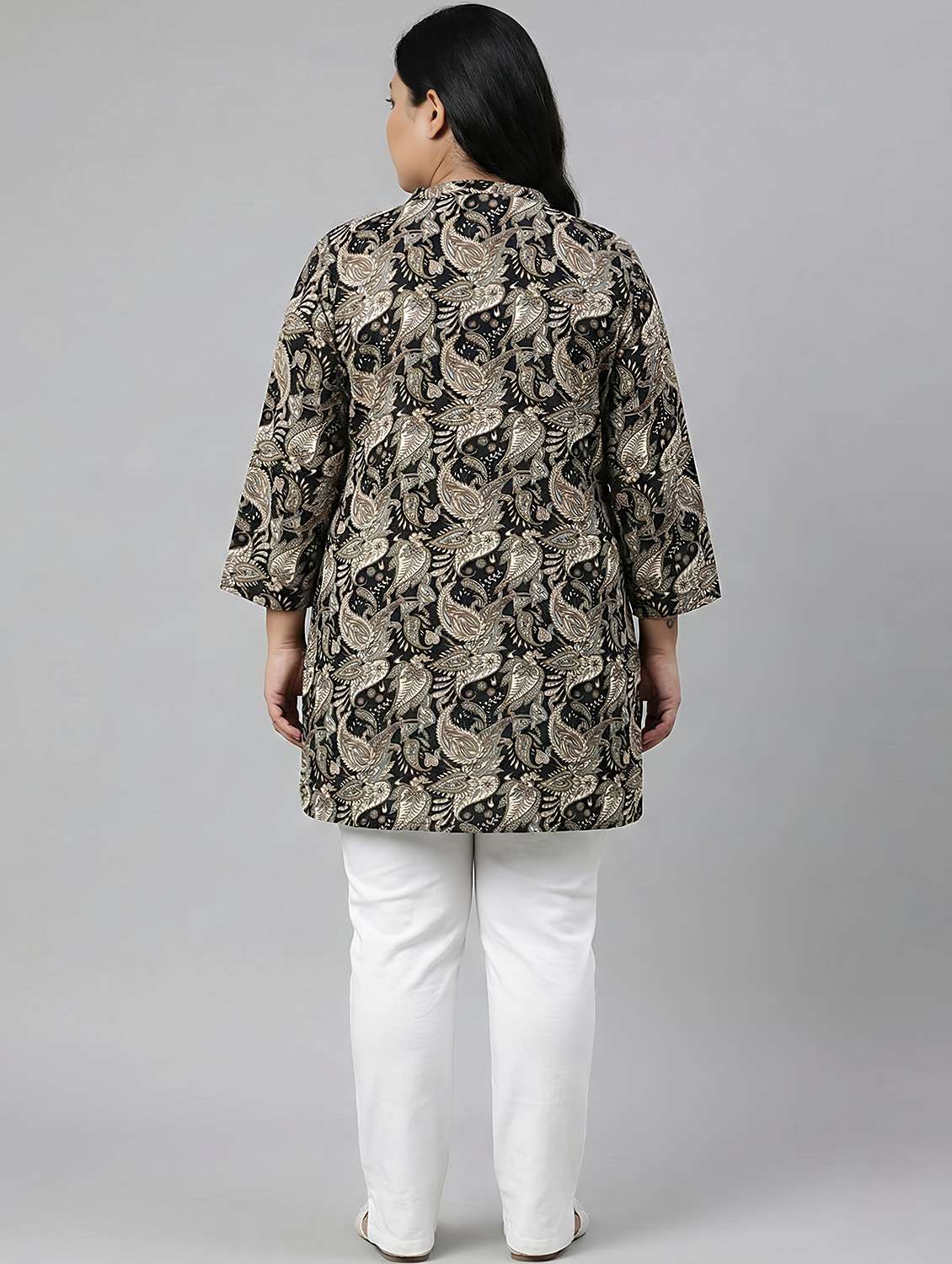 women plus size printed mandarin neck straight kurti - 22258918 -  Standard Image - 2