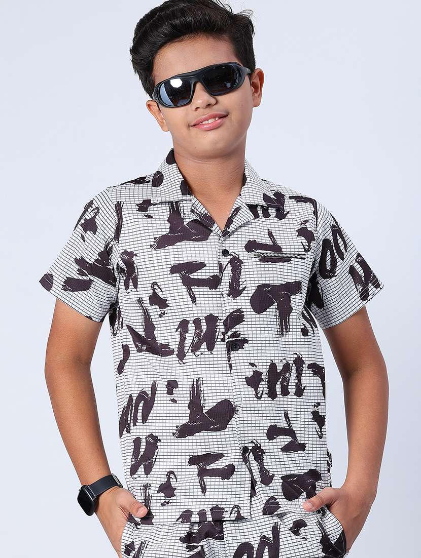 boys printed short sleeve shirt & shorts co-ords set