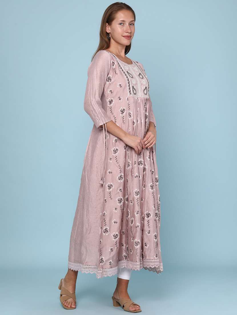 women floral printed three quarter sleeve flared kurta - 22259139 -  Standard Image - 2