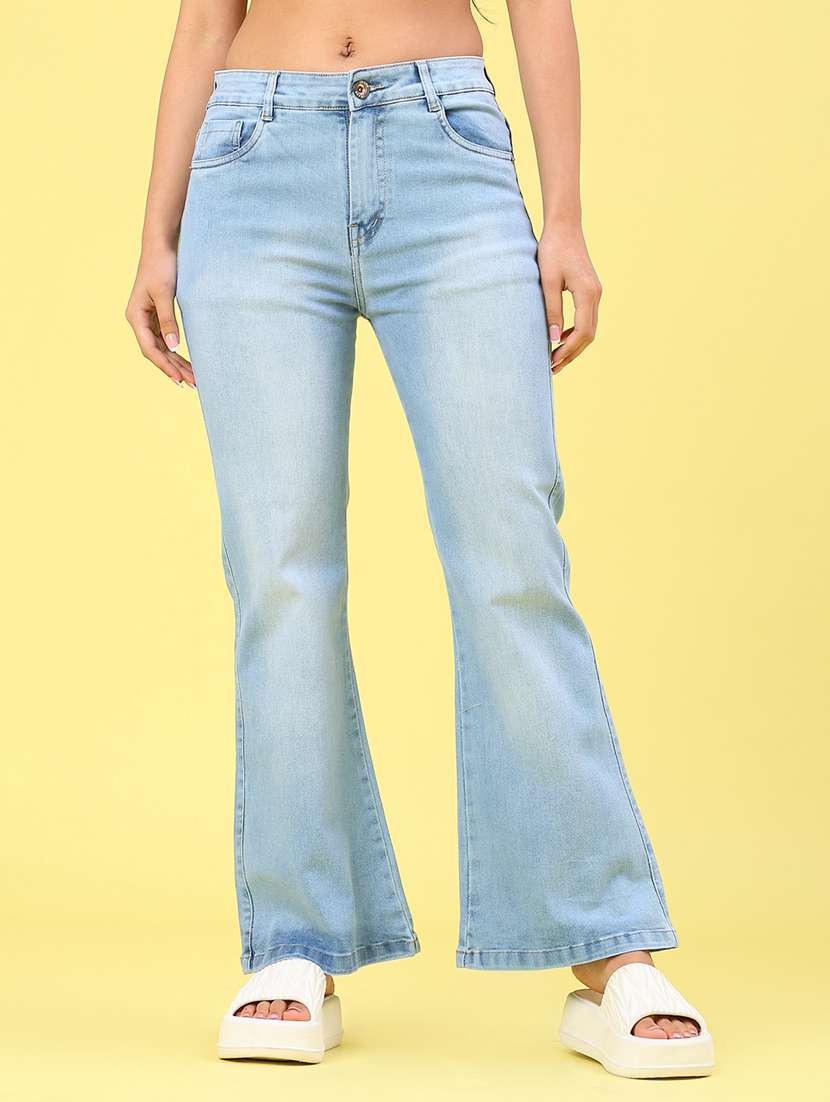 women washed high rise bootcut jeans