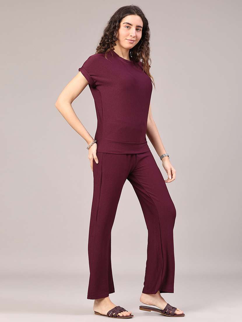women solid top and trouser co-ord set - 22259179 -  Standard Image - 2