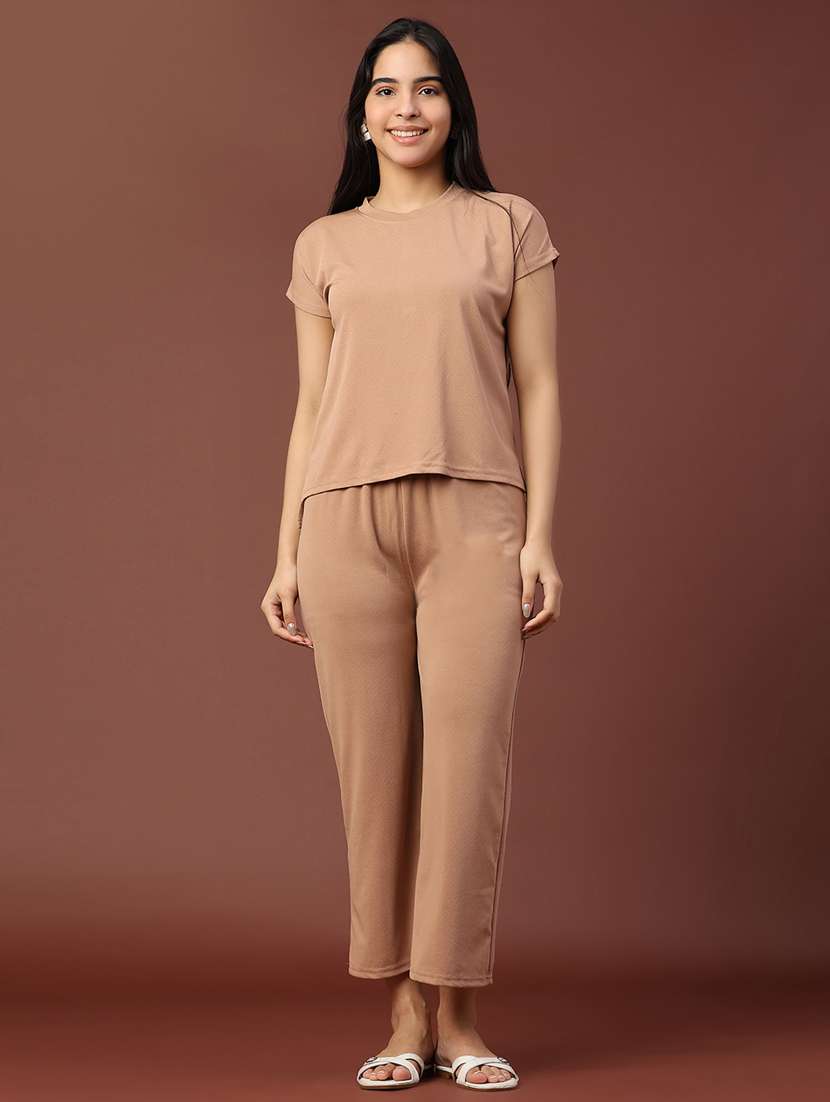 women self design short sleeve t-shirt & trouser co-ords set - 22259184 -  Standard Image - 2