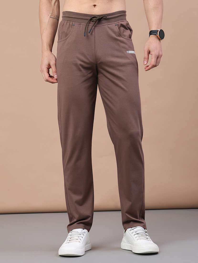 men solid mid rise full length track pant